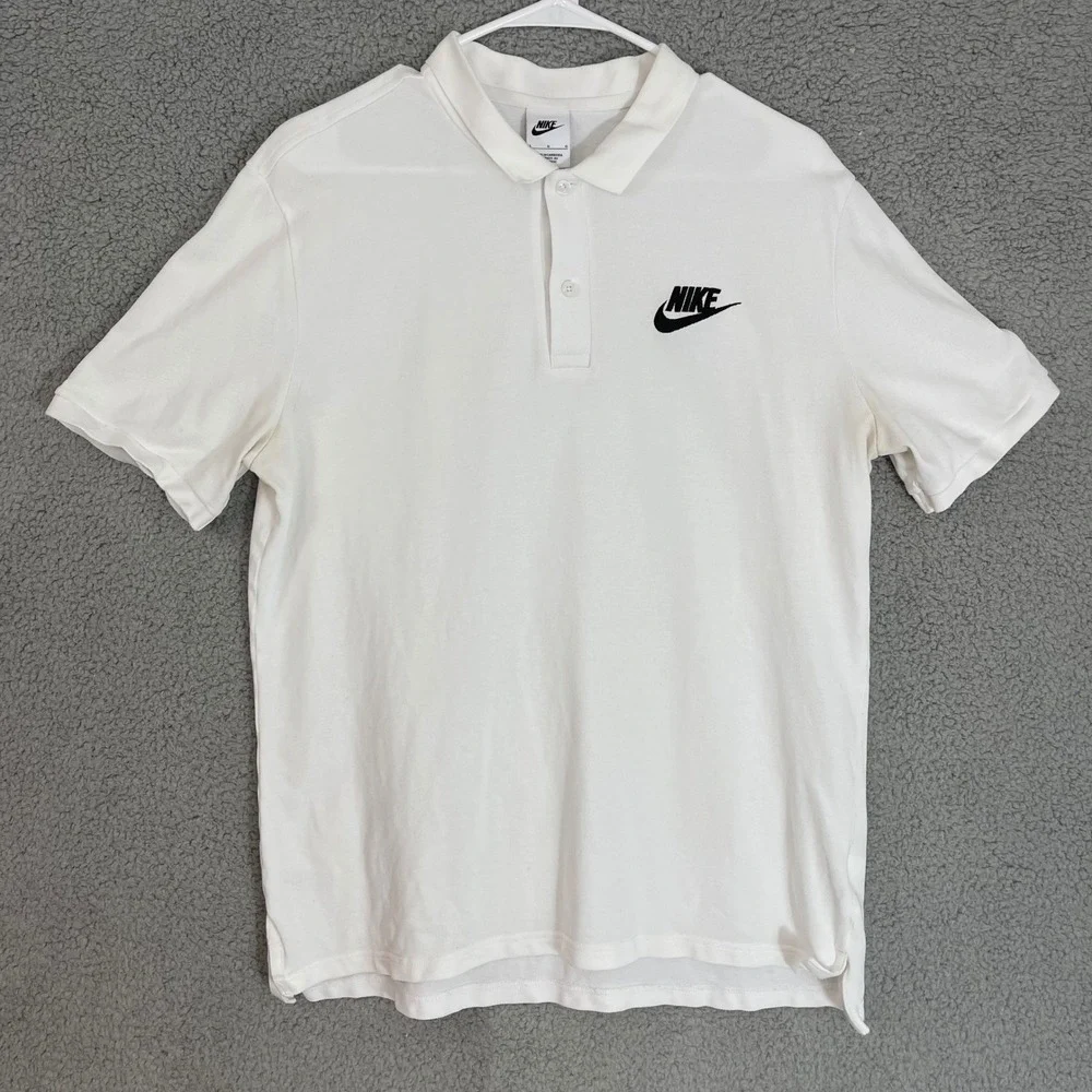 Nike Polo Shirt White Black Logo Mens Large Short Sleeve Casual‎ Top Sportswear